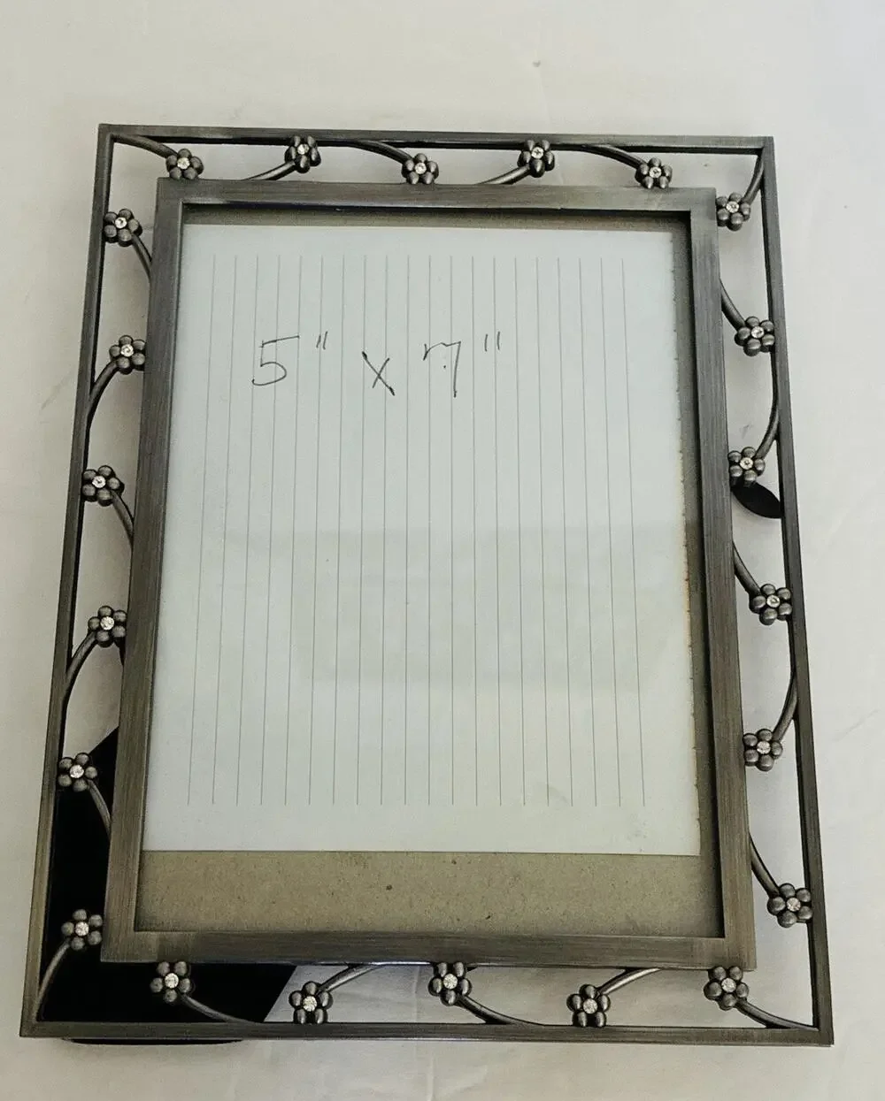 Elsal Brushed Nickel Rhinestone Floral Vines 5 X 7 Heavy Solid Frame